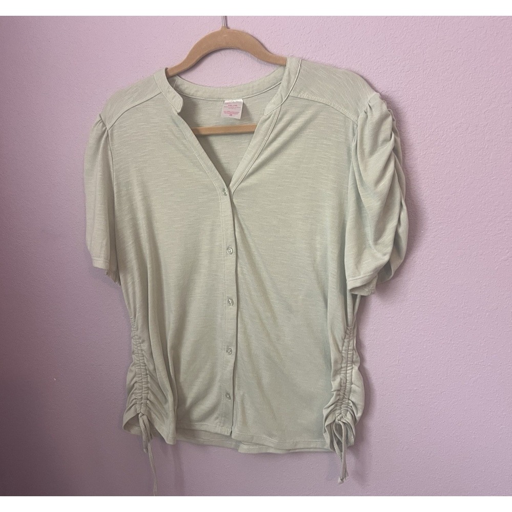 No Boundaries Light Green Button Ruched Sleeves Top Size XXL 19 - Picture 1 of 5